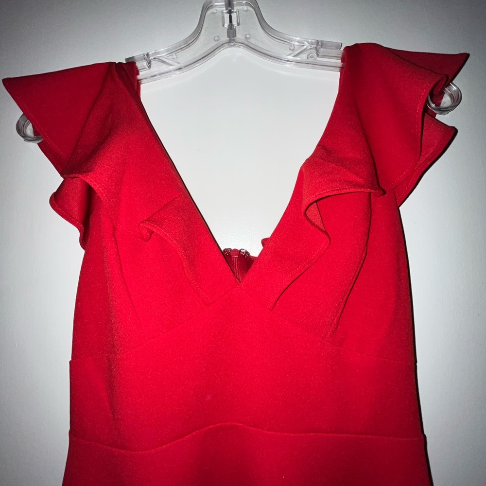 Red frilly sleeved mini dress
